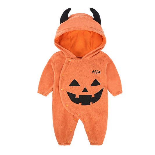 Autumn And Winter Clothes Baby Onesie Baby Halloween Pumpkin Hooded Onesie Baby Performance Clothes Outing Clothes