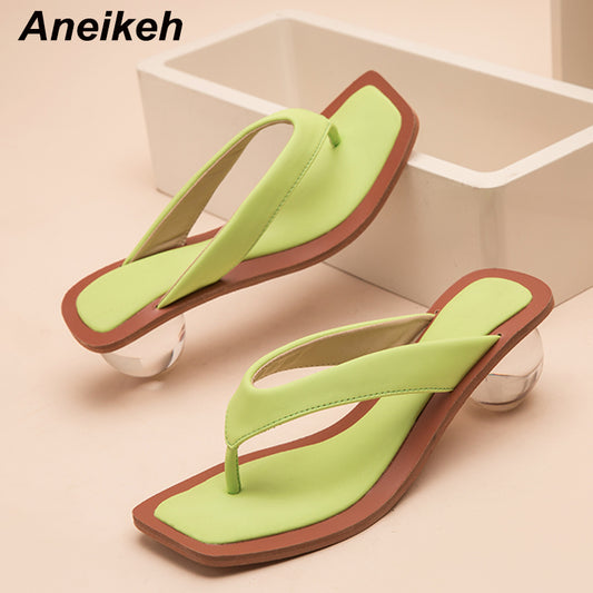 Ladies Slip On Sandals with Transparent Round Heel