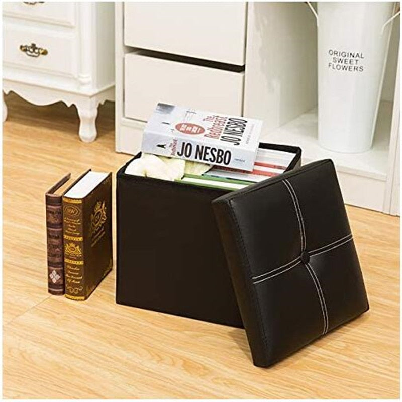 Leather Ottoman Storage Footstool Home Organizer Box