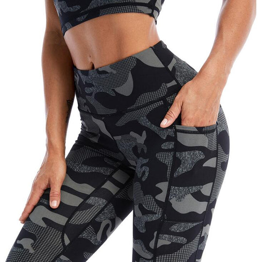 Ladies Camou Printed Sports Leggings with Top