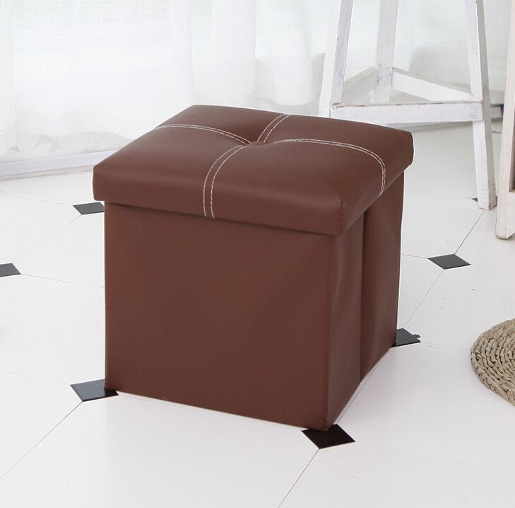 Leather Ottoman Storage Footstool Home Organizer Box